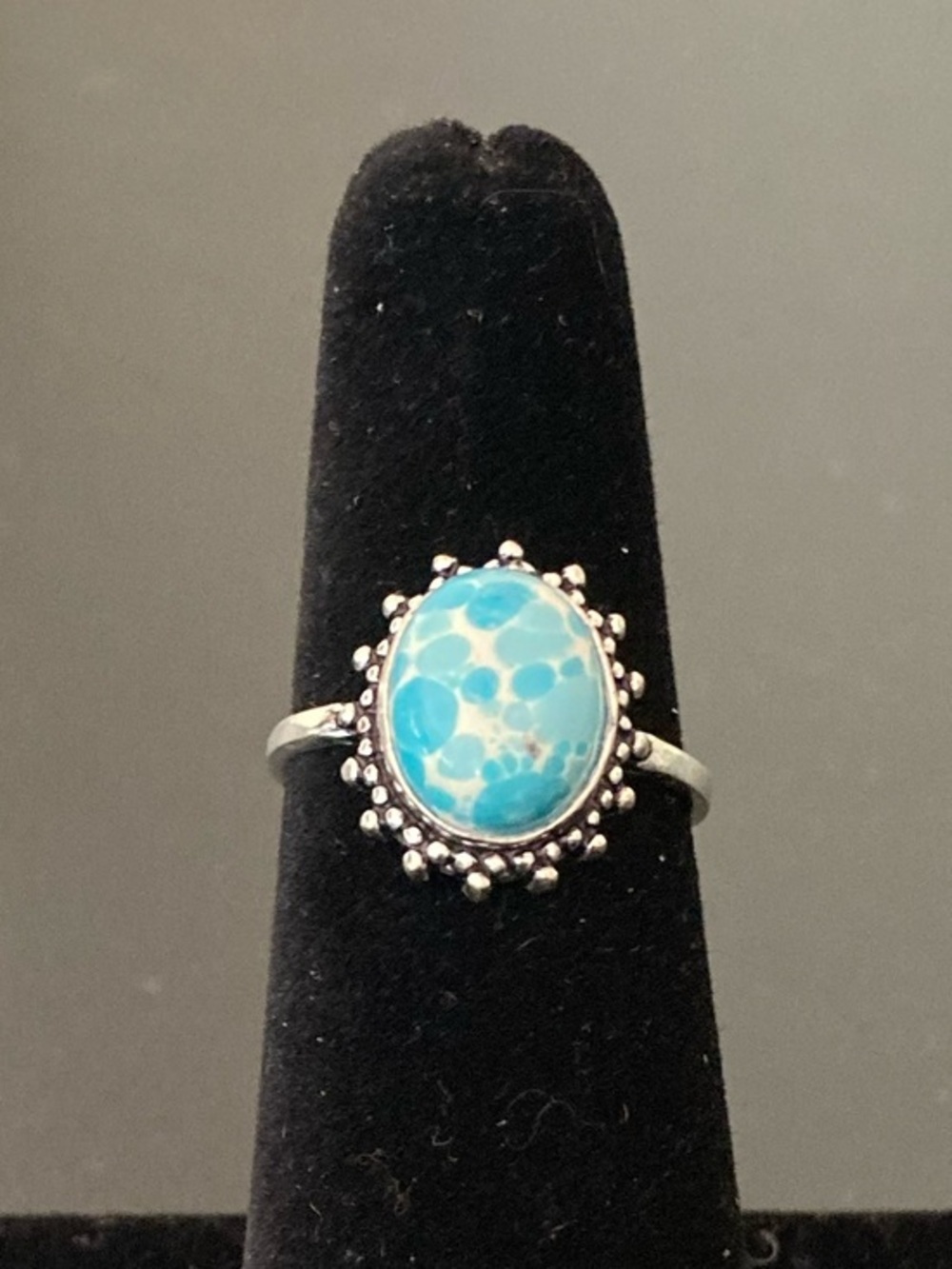 Sterling Silver Turquoise Oval Halo Ring - Blue  size 6